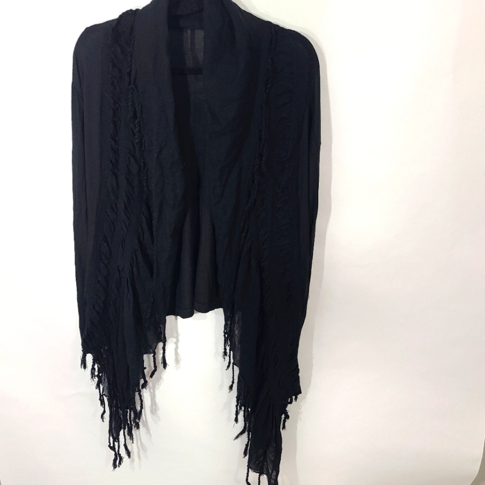 Toto Collection Women's Size 3XL Black‎ Cardigan Sweater Duster Tassels Boho